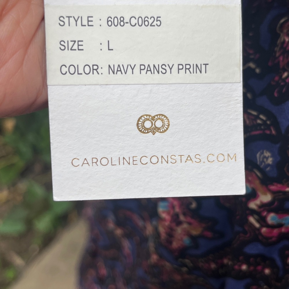 New Caroline Constas Women Navy Pansy Print Ruffle Tiered Smocked Maxi Dress L - Picture 7 of 13